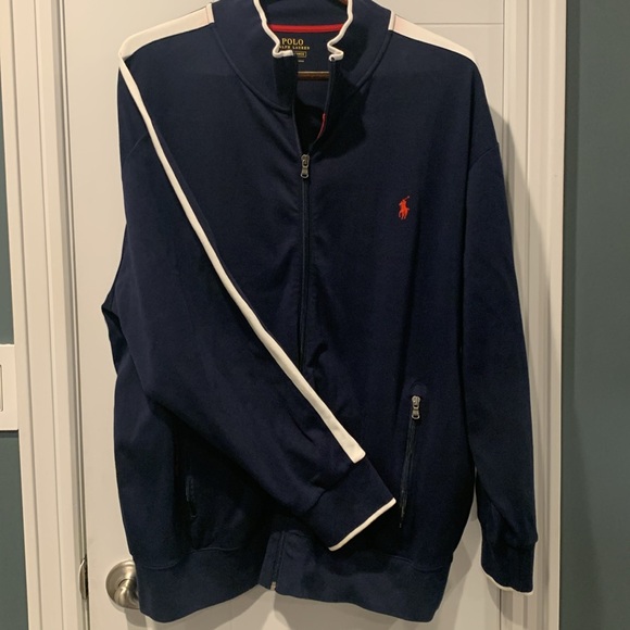 Polo Track Zip Up Sweater 2XB Navy with White Arm Stripe - Picture 2 of 8